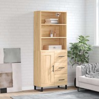 Visoka komoda hrasta sonome 69 5x34x180cm od konstruiranog drva , 1 drvena vrata 3 ladice