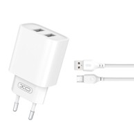 XO Mrežni punjač CE02C, 2x USB, 2.1 A, MicroUSB kabel, bijela