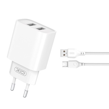 XO Mrežni punjač CE02C, 2x USB, 2.1 A, MicroUSB kabel, bijela