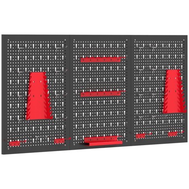 HOMESTAR Zidni sustav polica s 28 pretinaca i kukama, 60 x 40 x 2 cm, crno-crveni