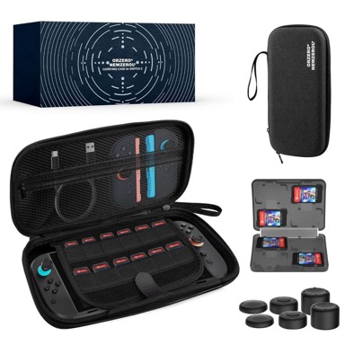 NIKCORP Futrola za Nintendo Switch 2, Hard Case 8u1, 20 utora za igre, 6 navlaka za analogne palice, crna