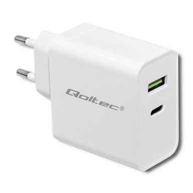 QOLTEC Punjač 51718, 45W, USB-C PD + USB-A, bijeli