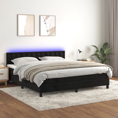 Krevet box spring s madracem LED crni 160x200 cm baršun