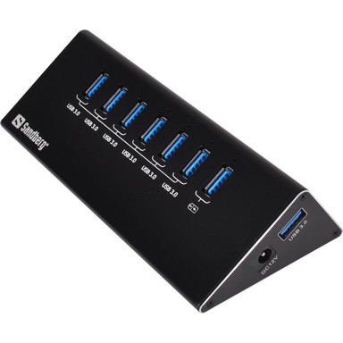 SANDBERG USB hub SUPERSPPED, USB-A, 7x USB-A, crni