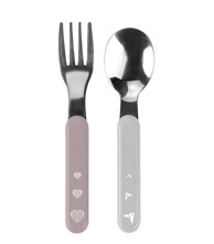 BABYONO Set žlica i vilica od čelika - Pastelno roza i siva