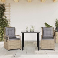 3 dijelni vrtni blagovaonski set od poliratana s jastucima bež, 80 x 80 x 74 cm