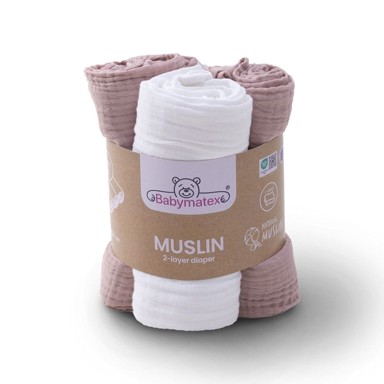 BABYMATEX Pelene Muslin, 70 x 80 cm, prljavo ružičasta, 3 kom