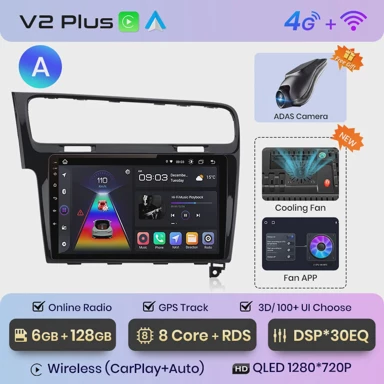 Multimedia,VW GOLF VII Golf7,2013-2017,V2 PLUS,6GB,128GB,3D