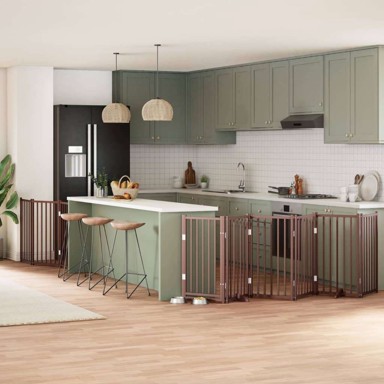 Vrata za pse s vratašcima sklopiva, 9 panela, smeđa, drvo topole, 450 cm (50×90×2 cm)