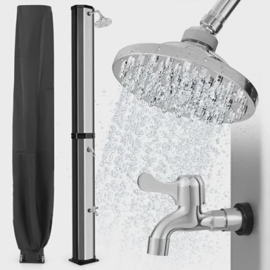 Solarni vrtni tuš 60 L, dim. 227 cm, do 60°C, rotirajuća glava, sivo-crni