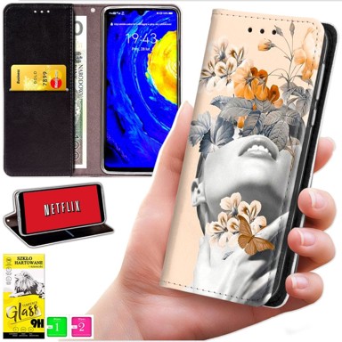 BLUEMOON Futrola tipa novčanik za Oppo A40 / A40m / A60 5G - maska s otiskom i zaštitnim staklom 9H
