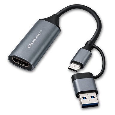 QOLTEC USB-C / USB-A / HDMI adapter, 4K@30 Hz, aluminijski