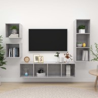 4-dijelni set TV ormarića, siva boja betona, konstruirano drvo