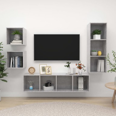 4-dijelni set TV ormarića, siva boja betona, konstruirano drvo
