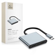 TECH-PROTECT HB08 HUB adapter USB-C – USB 2.0 / 2× HDMI 4K, siva