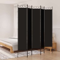 Paravan sobna pregrada 5 panela 200x220 cm, tkanina, crna