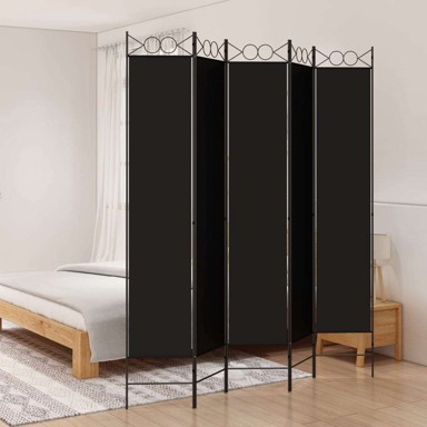 Paravan sobna pregrada 5 panela 200x220 cm, tkanina, crna