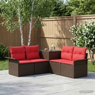 Set sofa 5 kom od poliratana i čelika, smeđe-crveni