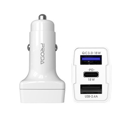PRODA Auto punjač Power Delivery, Quick Charge 3.0, 18 W, 2 x USB / USB Type- C