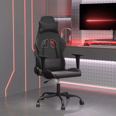 Masažna gaming stolica, crna, umjetna koža, bez naslona za noge