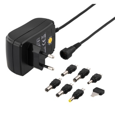 DELTACO AC adapter za laptop, 100–240 V, 3–12 V, 1,5 A, 6 vrhova 