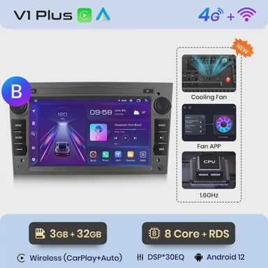 Multimedija uređaj, Android za Opel/Vauxhall Astra, Corsa, Vectra, 4G, 3GB/32GB, B