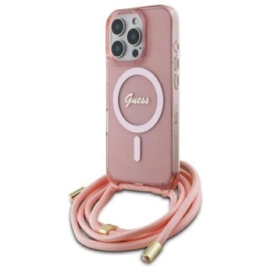 Guess Crossbody Cord Script MagSafe maskica za iPhone 16 Pro, roza