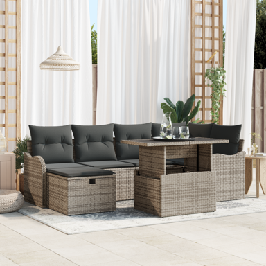 7-dijelni vrtni sofa set s jastučićima, poliratan, sivi