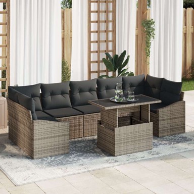 Set vrtnih sofa od 8 komada s jastučićima, poliratan, sivi