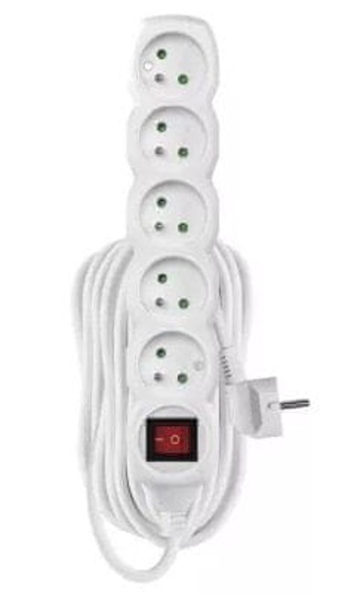TIM Produžni kabel s prekidačem 10 m 5 utičnica