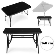 MULTIGARDEN Vrtni stol, 140 x 80 cm, kaljeno staklo i otvor za suncobran, crni