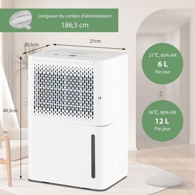 COSTWAY odvlaživač zraka 12 l/dan sa spremnikom 2,2 l i 24-satnim tajmerom za prostorije 10–15 m²