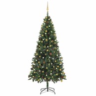Umjetno osvijetljeno božićno drvce s kuglicama 210 cm, zeleno
