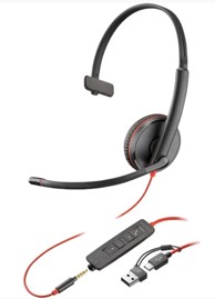 HP Slušalice 3215 Monaural, USB-C, 3.5 mm,USB-C/A adapter, crne