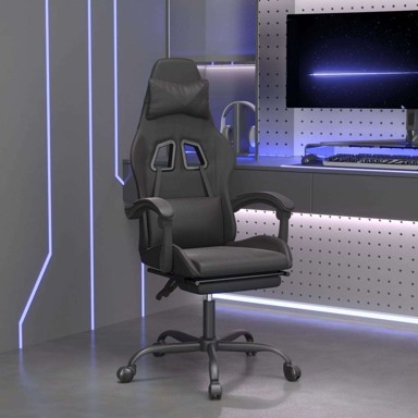 Okretna gaming stolica, umjetna koža, s naslonom za noge, crna