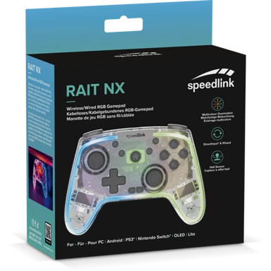 SPEEDLINK Gamepad Rait NX, RGB, PC/Android/Switch OLED/Lite, žični/bežični, prozirni SL-650115-CR