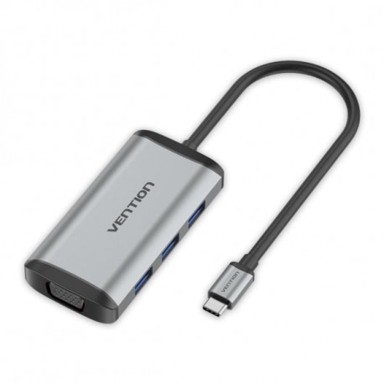 VENTION Docking stanica Multi-function, USB-C, HDMI, VGA, USB 3.0x3, PD, PD 87W, crna