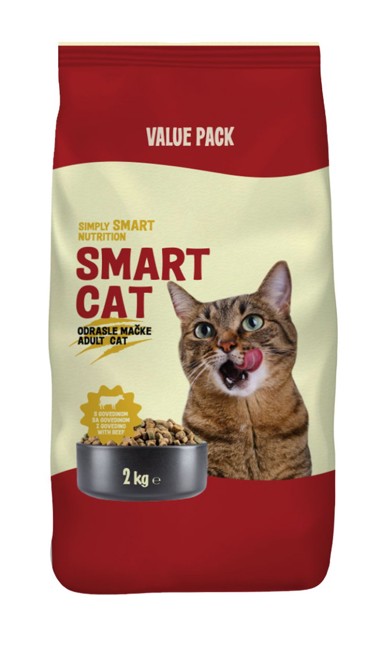 SMART CAT Hrana za mačke ADULT, govedina 2 kg