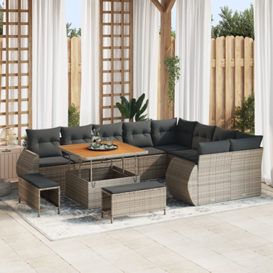 12-dijelni vrtni sofa set s jastučićima poli-ratan akacija, siva