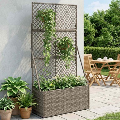 Vrtna saksija s rešetkom, 70 x 30 x 135 cm, poliratan, siva