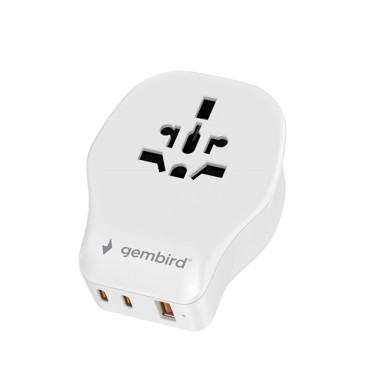 GEMBIRD Univerzalni putni adapter TPA-1A2C20-02-W, 20 W, bijeli