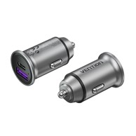 VENTION Auto punjač, 2× USB-A, 60 W (30+30 W), aluminij, siva