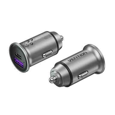 VENTION Auto punjač, 2× USB-A, 60 W (30+30 W), aluminij, siva