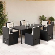 7 dijelni vrtni blagovaonski set s jastucima crni od poliratana, 200 x 100 x 74 cm