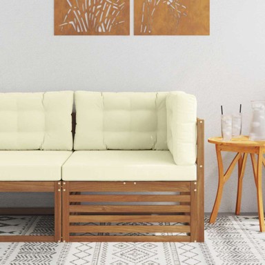 Vanjska kutna sofa, čvrsto drvo akacije, prirodna, krem jastuci