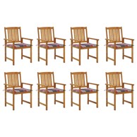 Vrtne stolice s jastucima 8 kom od masivnog drva bagrema, crveni karirani uzorak