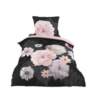 DOUCEUR D'INTÉRIEUR Posteljina Floral 140x200 cm za krevet za jednu osobu od pamučnog materijala crna/ružičasta