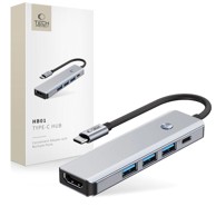 TECH-PROTECT HUB adapter HB01 USB-C – 3× USB 3.0 / HDMI 4K / USB-C 100W, sivi