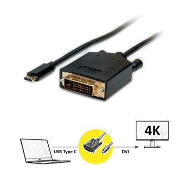 ROLINE Kabel USB-C na DVI VALUE, 2 m, crni