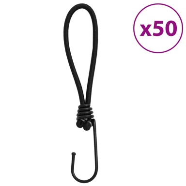 Uže za bungee s kukom, crna, 17 cm, 50 komada